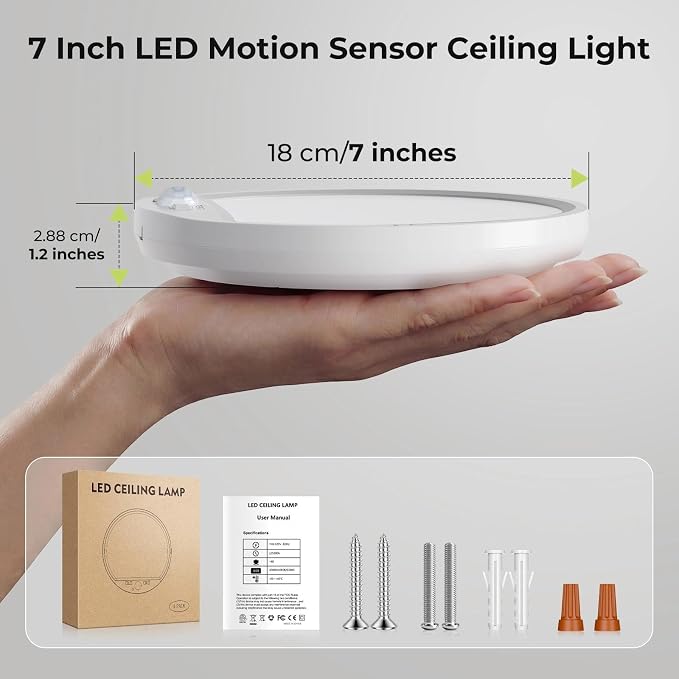 hepside Motion Sensor Ceiling Light Wired, 3000K/4000K/6500K LED Flush Mount - Image 8