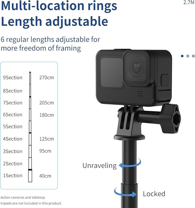 Long Selfie Stick Pole, Extension Carbon Fiber Waterproof Dive Monopod - Image 2