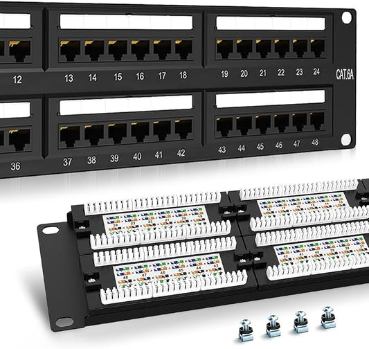 2U 48 Port Patch Panel CAT6A Patch Panel Rack Mount 19inch Ethernet Patch Panel by Enmane