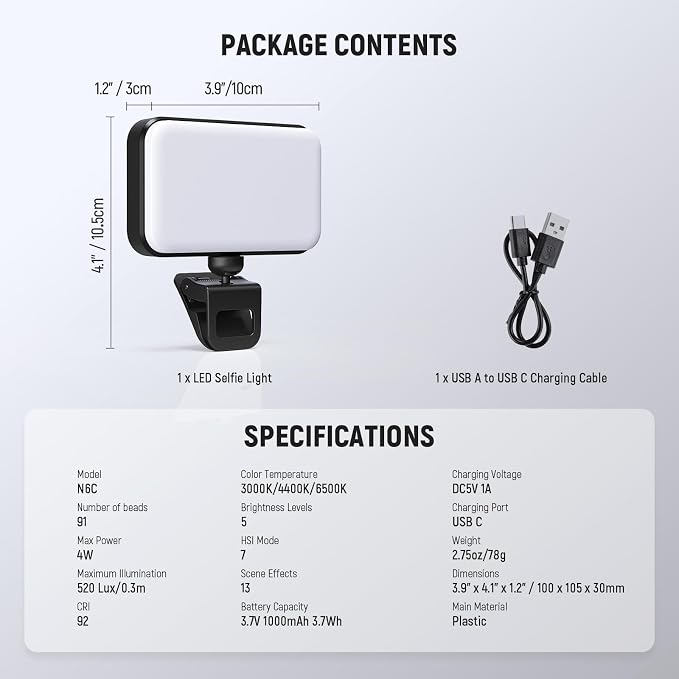 NEEWER Entry Level Version LED RGB Selfie Light, 91 LEDs Plastic Clip on Phone - Image 9