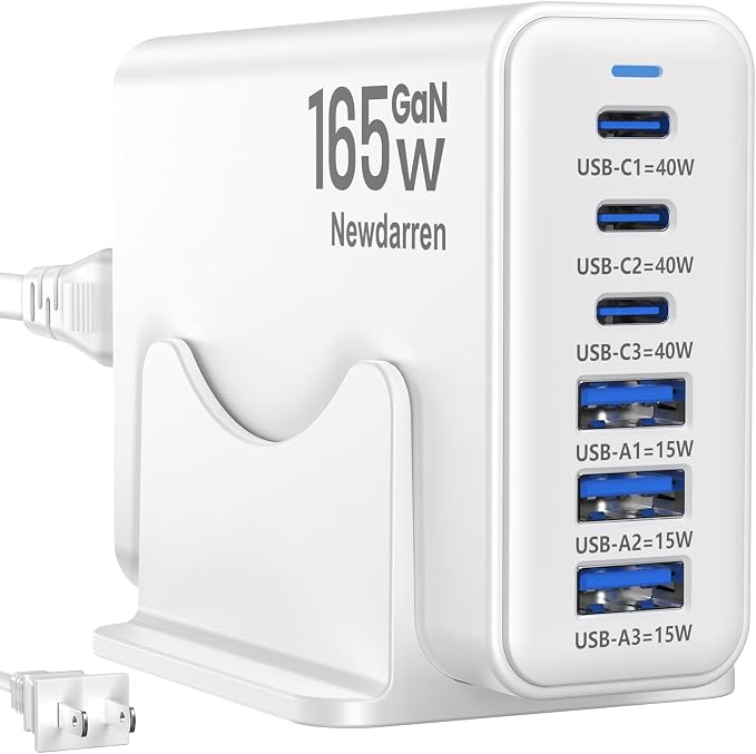165W GaN USB C Charging Station, 6-Port Desktop Charger by Unknown