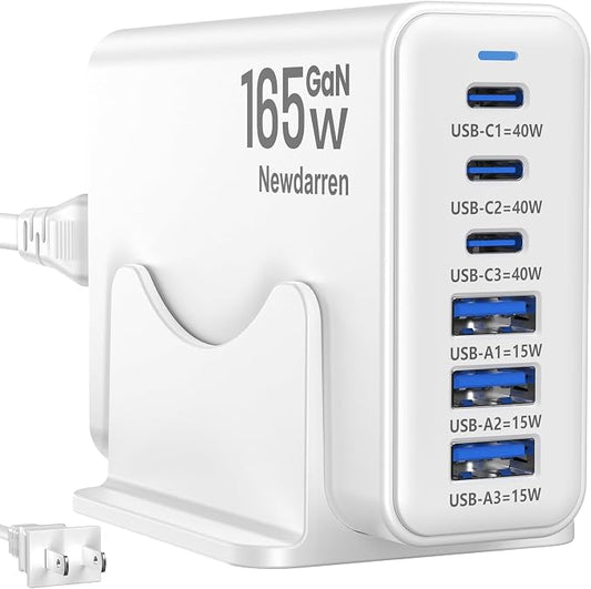 165W GaN USB C Charging Station, 6-Port Desktop Charger by Unknown