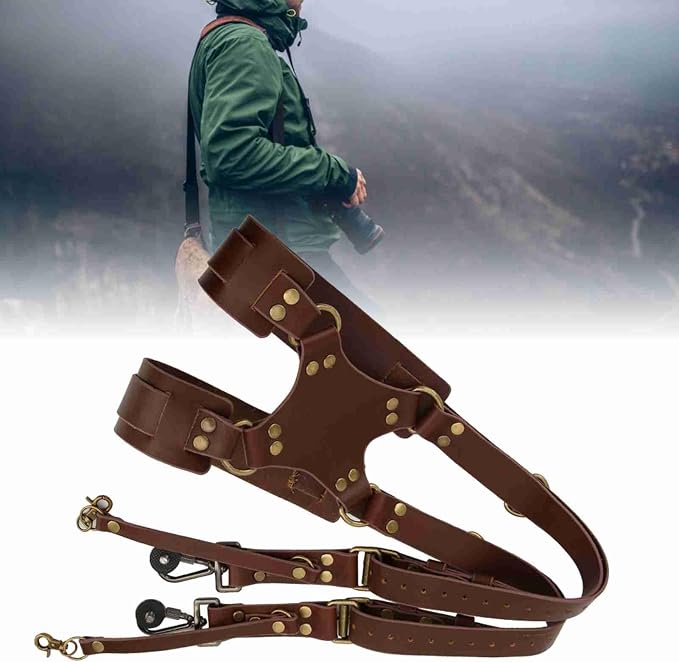 Dual Camera Harness & Leather Shoulder Strap Comfortable Carry - Image 6