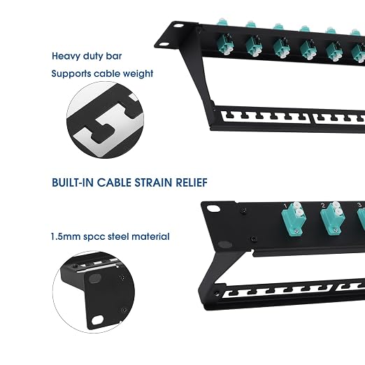1U Fiber Patch Panel with 12 LC OM3/OM4 Multimode Fiber Optic Couplers - Image 2