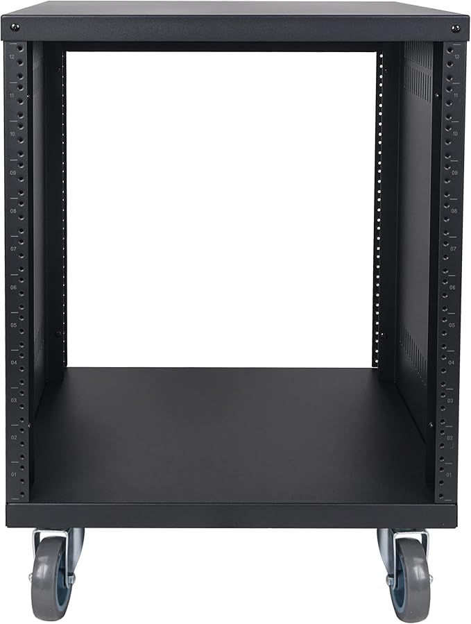 Sound Town 12U Universal Steel Rack, w/Mesh Doors, Locking Casters, Vented Side - Image 6