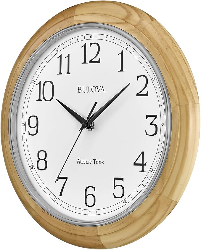 Bulova C5005 Wooden Atomic Analog Wall Clock | Automatically Sets Time | Large - Image 2