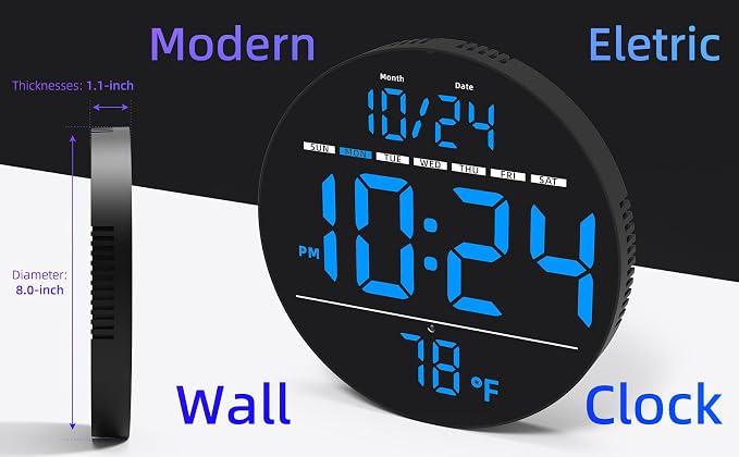 Digital Wall Clock with Large LED Display, Temperature, Auto-Brightness | Small - Image 2