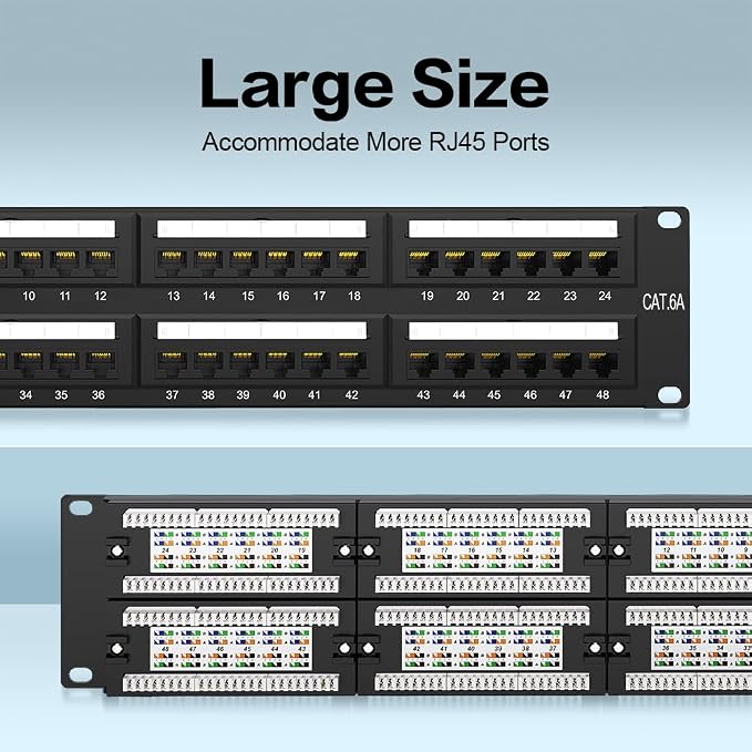 2U 48 Port Patch Panel CAT6A Patch Panel Rack Mount 19inch Ethernet Patch Panel - Image 3