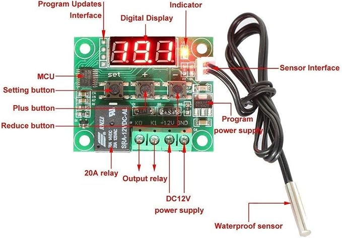 HiLetgo 2pcs W1209 12V DC Digital Temperature Controller Board Micro Digital - Image 4