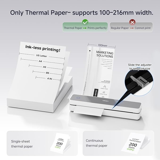 HPRT Portable Thermal Printer-Inkless Printer, Supports Thermal Paper&Labels - Image 3