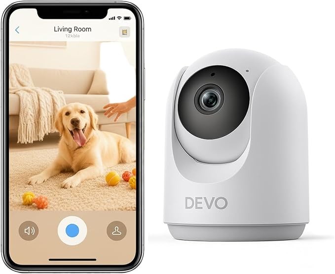 Devo Indoor Security Camera for Home, 2K 360 Pan-Tilt Pet Dog Baby Monitor by DEVO