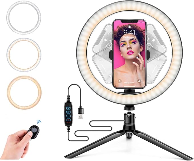 Ring Light with Stand OEBLD Dimmable Desk Selfie Ring Light with Phone Holder by OEBLD