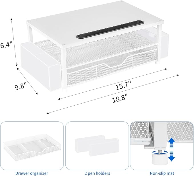 AUPSEN White Monitor Stand Riser, 2-Tier Wood Computer Desk Organizer - Image 7