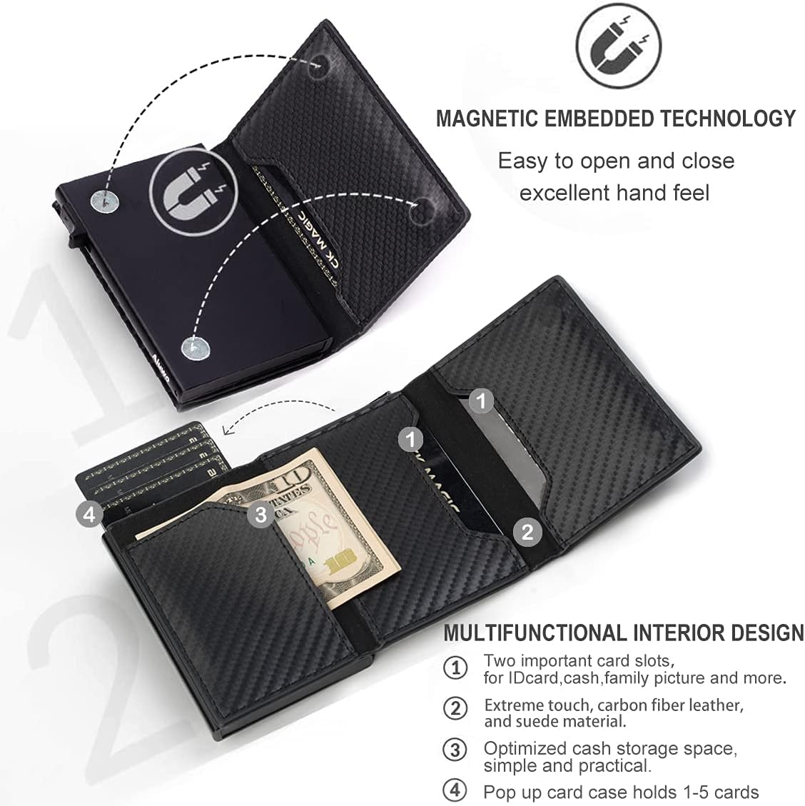 Aiuwo Wallet for Men,Mens Wallet Card Holder,Smart,Slim,Minimalist Wallet,Credit Cards Holder RFID Blocking Wallet (Card Wallet, Carbon Fiber)