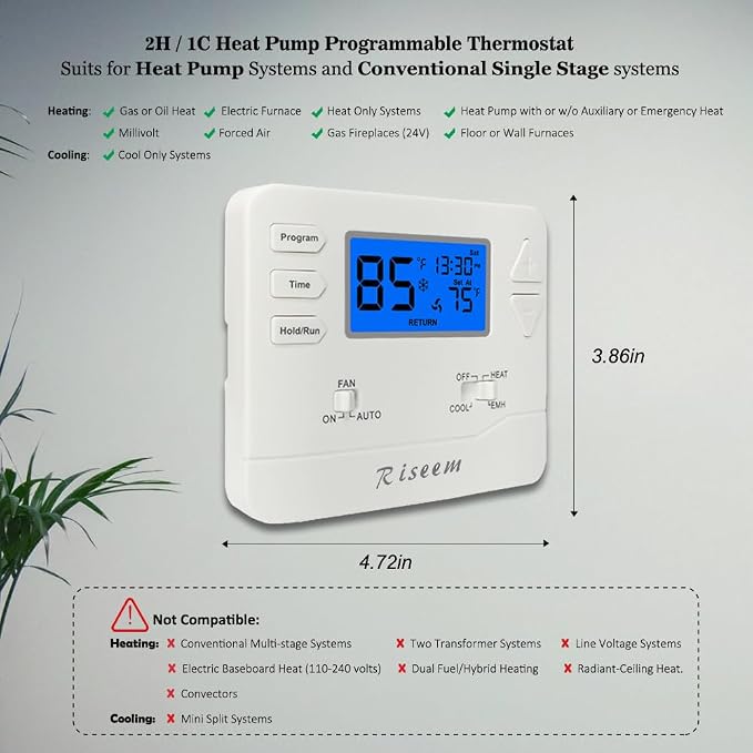 Thermostat for Heat Pump, Programmable Thermostat for Home, Single-Stage Systems - Image 3
