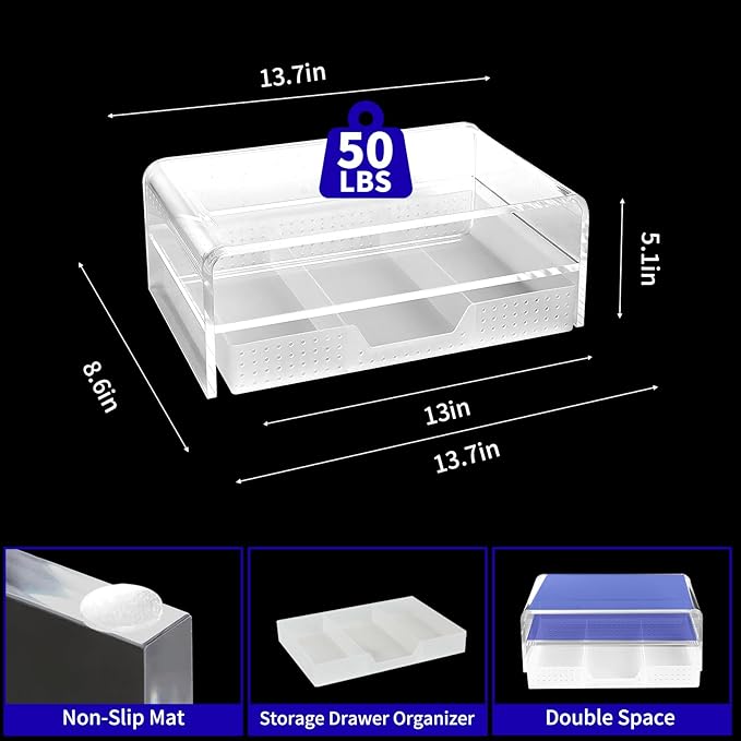 OPNICE Acrylic Clear Desk Organizers and Accessories, 2-Tier Computer Monitor - Image 7