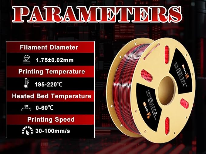 LOVOON PLA Filament 1.75mm Silk Dualcolors Red Black, Shiny Coextrusion PLA - Image 7