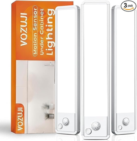 Under Cabinet Motion Sensor Lighting: 12 Inch Dimmable Rechargeable Lights by Vozuji