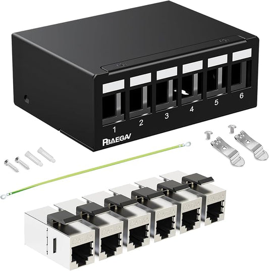Patch Panel 6 Port with 6pcs Cat6A Keystone Jack【EC Listed】 Shielded No Rust by PBAEGAV