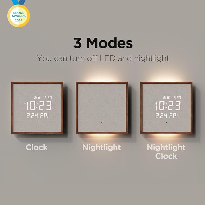 mooas Wooden Frame LED Silent Wall Clock - Image 4