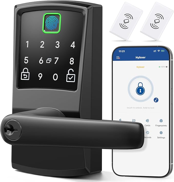Keypad Smart Door Lock with Handle, Fingerprint Keyless Entry Digital Lock by Nyboer