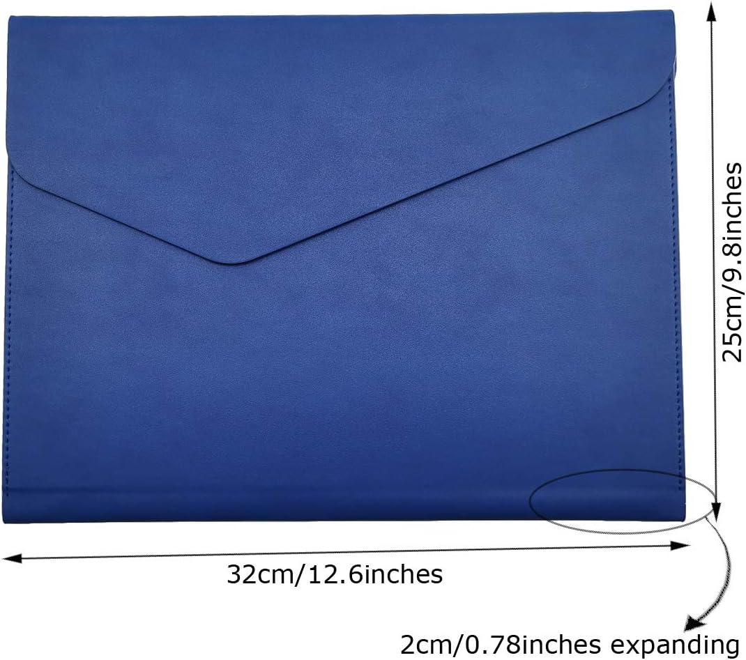 Enyuwlcm PU Leather A4 File Folder Document Holder Waterproof Portfolio Envelope Folder Case with Invisible Magnetic Closure Blue