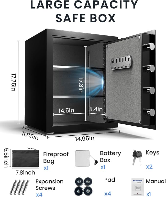 Safe Box, Home Safe with Key & Fireproof Waterproof Bag, Money Safe - Image 5