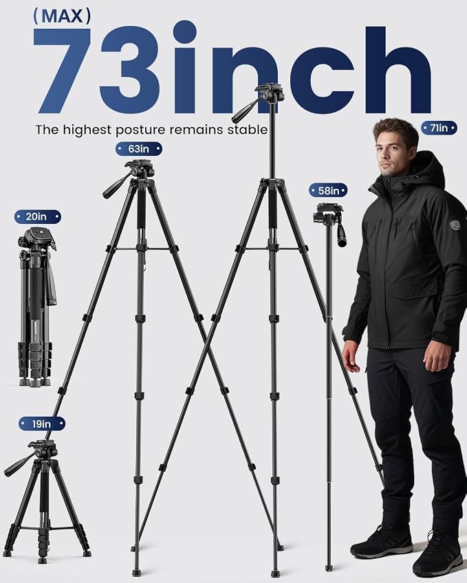 CAMBOFOTO 73" Camera Tripod and Monopod, Professional Aluminum Tripod Stand - Image 3