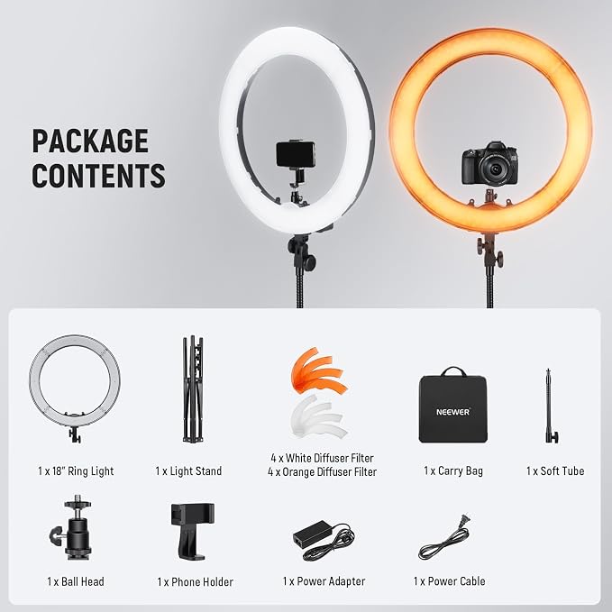 NEEWER 18 Inch Ring Light with Tripod Stand, 55W Large LED Ringlight, Cold Shoe - Image 9
