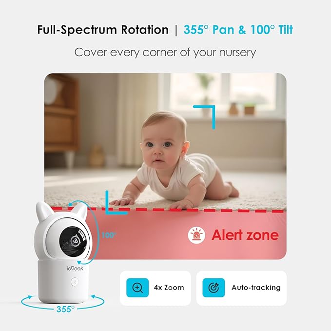 ieGeek Baby Monitor with 2 Cameras, Upgraded Night Vision/PTZ/2-Way Audio/Auto - Image 4