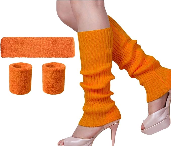 Song Qing Women 80s Dance Plain Ribbed Running Headband Wristbands Knit Crochet - Image 5