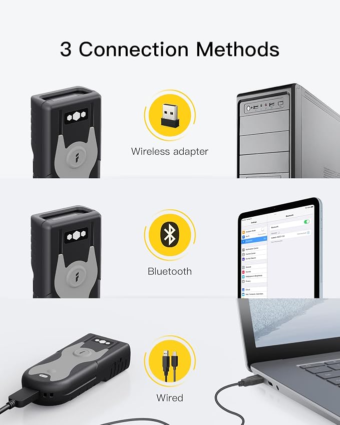 Inateck Bluetooth Scanner 1D Barcode Scanner 2.4Ghz USB Adapter, Screen Scanning - Image 4