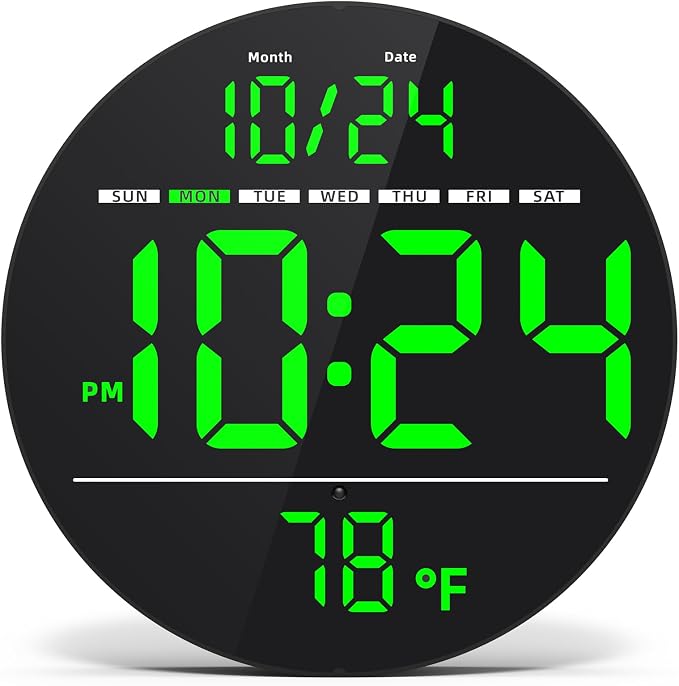 Digital Wall Clock with Large LED Display, Temperature, Auto-Brightness | Small by DigitalClocks