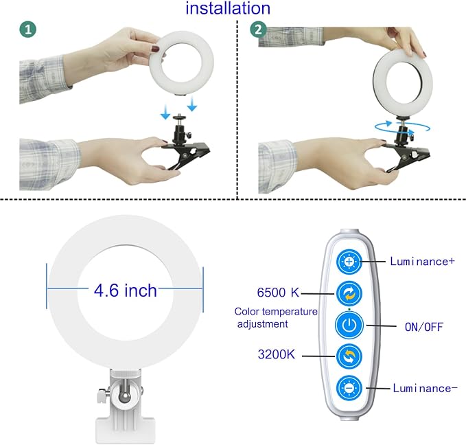 Selfila Ring Light 5 Inch USB Portable, 3200K-6500K Dimmable LED Clip on - Image 4