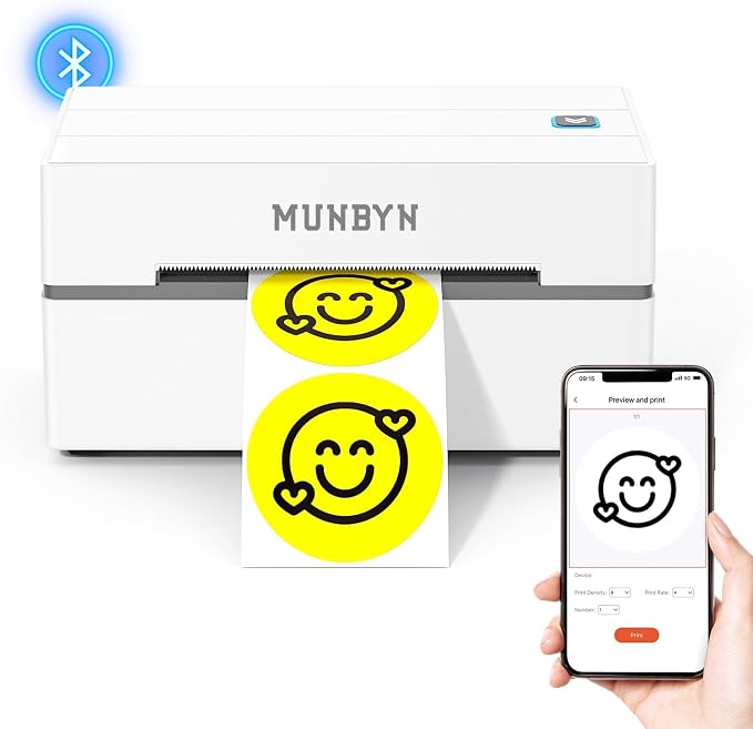 MUNBYN Bluetooth Thermal Label Printer, 130B Wireless 4x6 Shipping Label Printer by MUNBYN