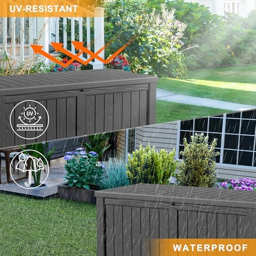 DRATO 150 Gallon Outdoor Storage Box Waterproof, Resin Large Deck Box - Image 5