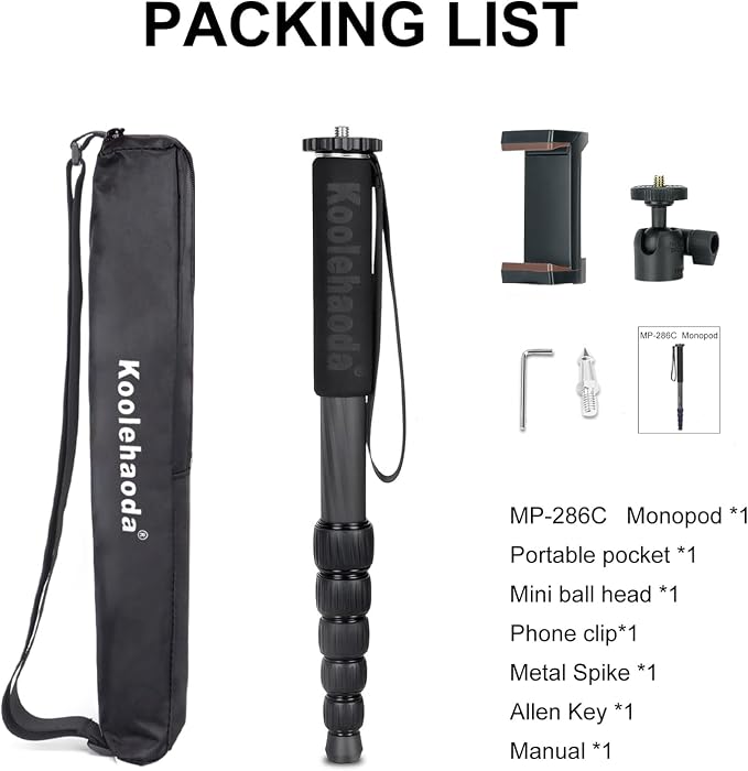 Koolehaoda MP286C Carbon Fiber Camera Monopod, 6-Section Portable | - Image 7