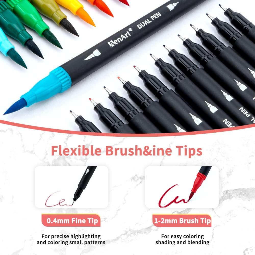 Dual Brush Markers for Adult Coloring Books, 24 Colored Fine Point Marker Pen for Back to School Supplies Bullet Journaling Note Taking Drawing