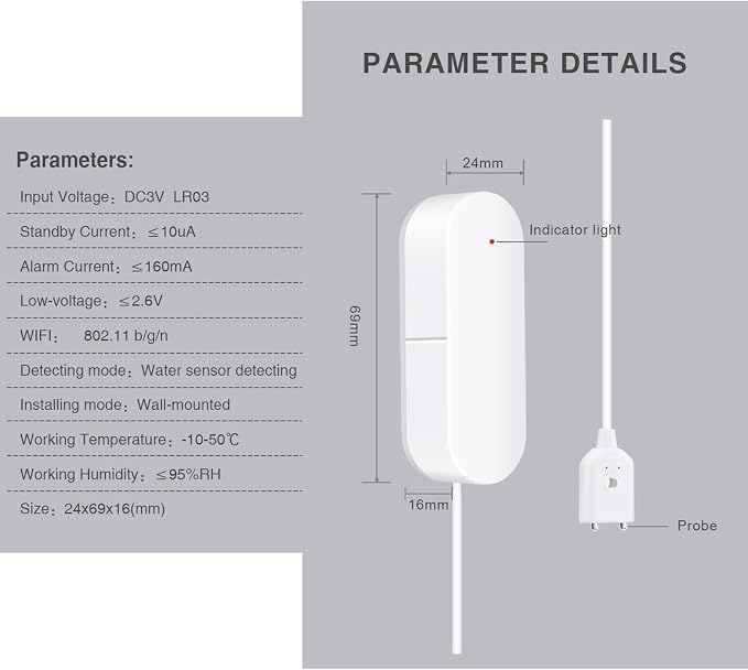 Wengart WiFi Water Leak Detector, Smart Water Sensor Alarm - Image 7