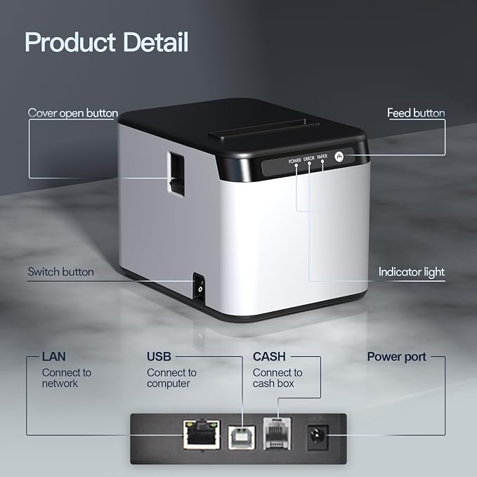 Bisofice 80mm Receipt Printer ESC/POS Thermal Printer Desktop Direct Print - Image 6