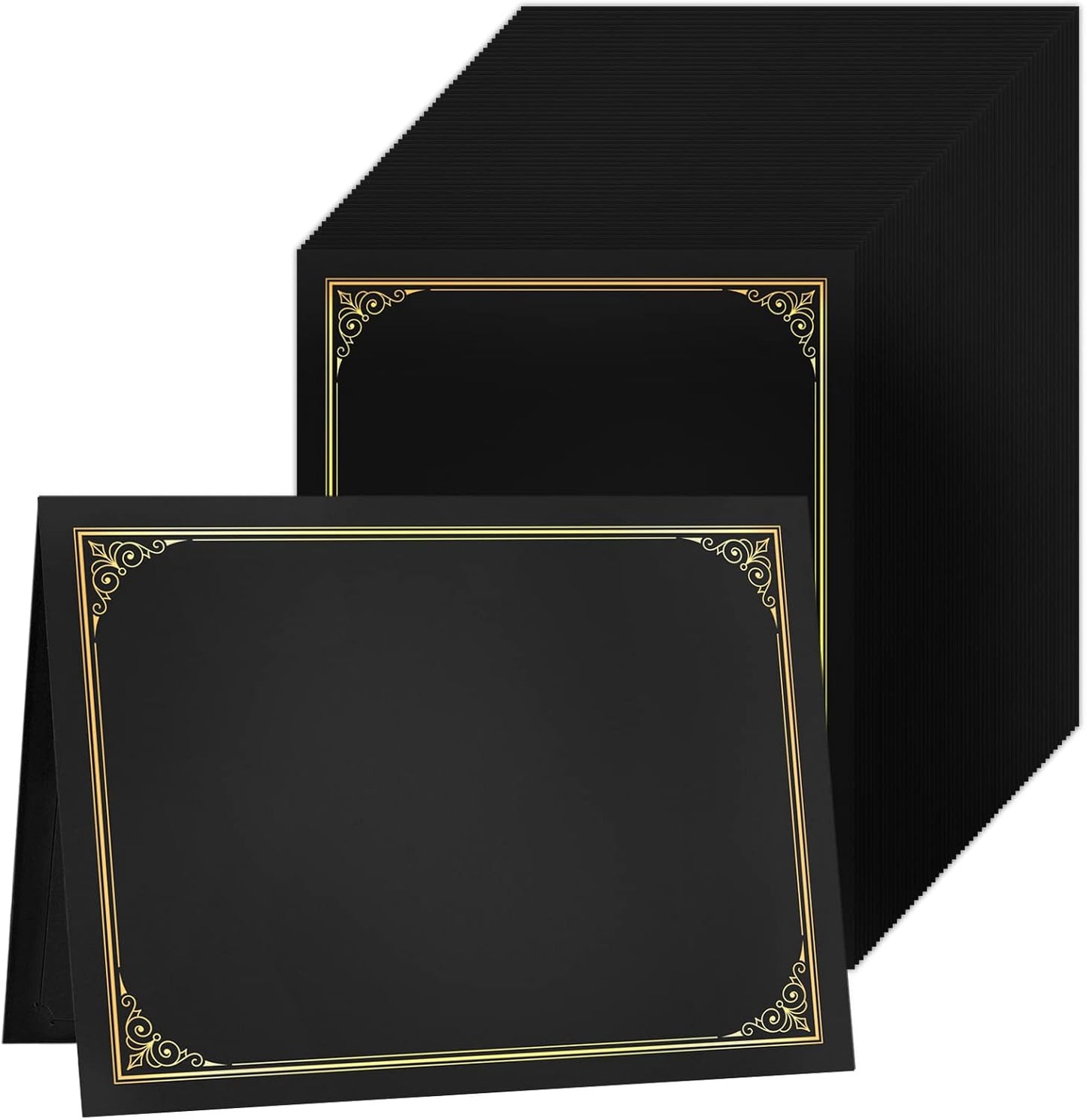 SUNEE Certificate Holders(Black, 60 Packs, New Pattern), Diploma Covers Gold Foil Border, for Letter Size 8.5x11 Certificates, Cardstock, Document Papers