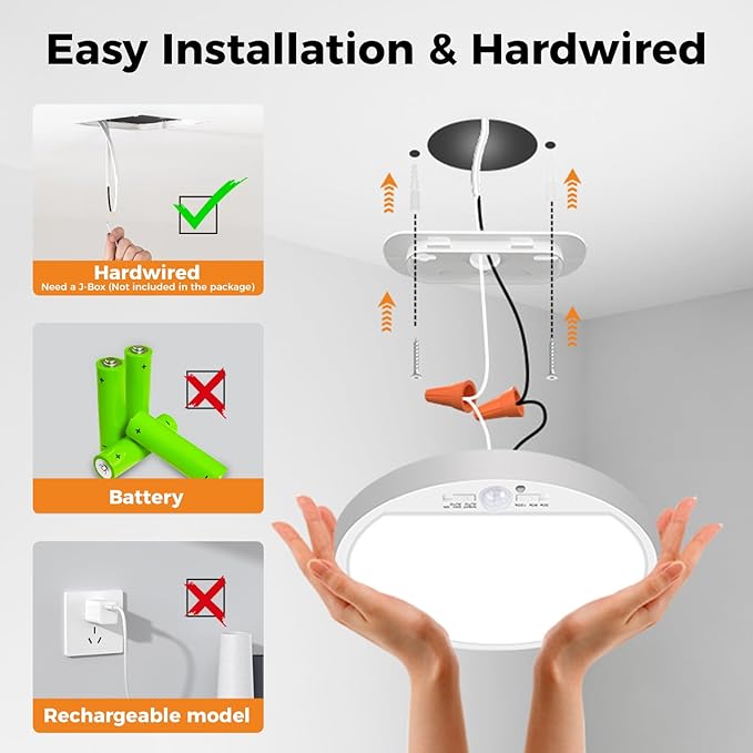 Slochi 2Pack Motion Sensor Ceiling Light Wired, 3000K/4000K/6500K Motion Sensor - Image 2
