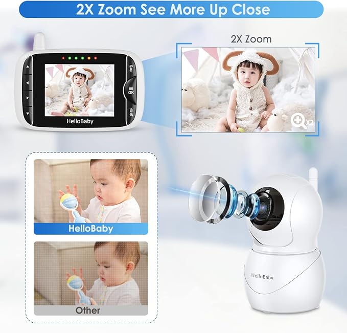 HelloBaby Monitor with Camera and Audio, IPS Screen LCD Display Video Baby - Image 3