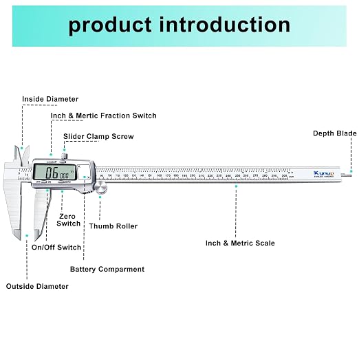 Kynup Digital Caliper 12inch, Caliper Measuring Tool, Micrometer Caliper - Image 6