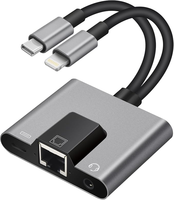 2 in 1 Lightning and Type C to RJ45 Ethernet Adapter Network Adapter, by Unknown