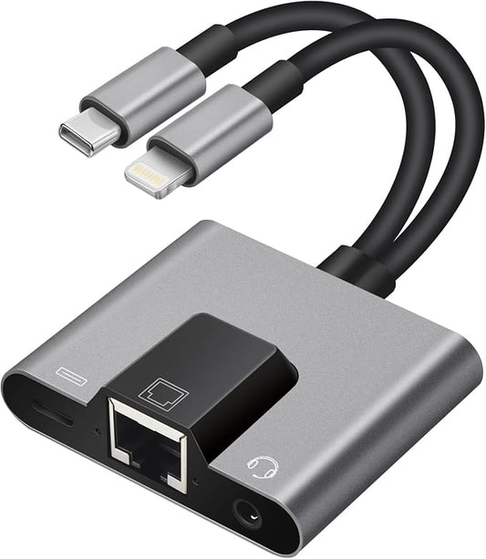2 in 1 Lightning and Type C to RJ45 Ethernet Adapter Network Adapter, by Unknown