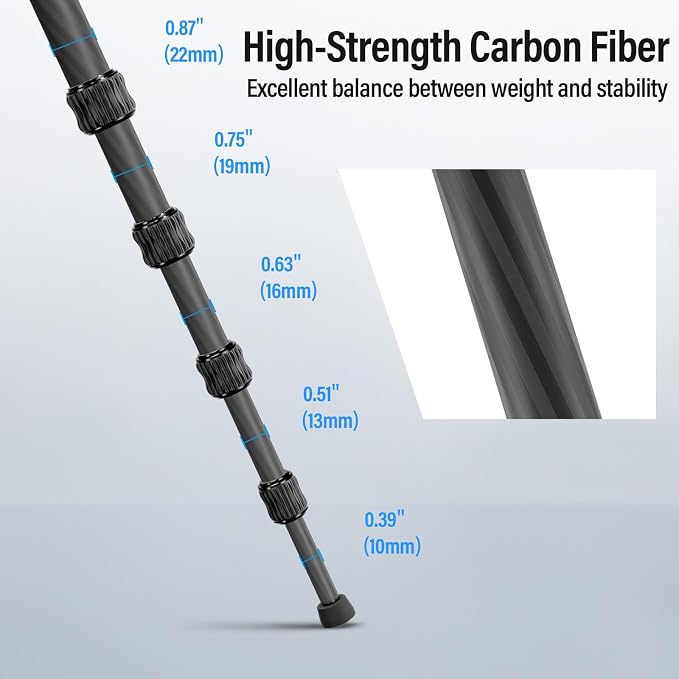 Sirui Compact Traveler 5C Tripod 54.3 inches Lightweight Carbon Fiber Travel - Image 5