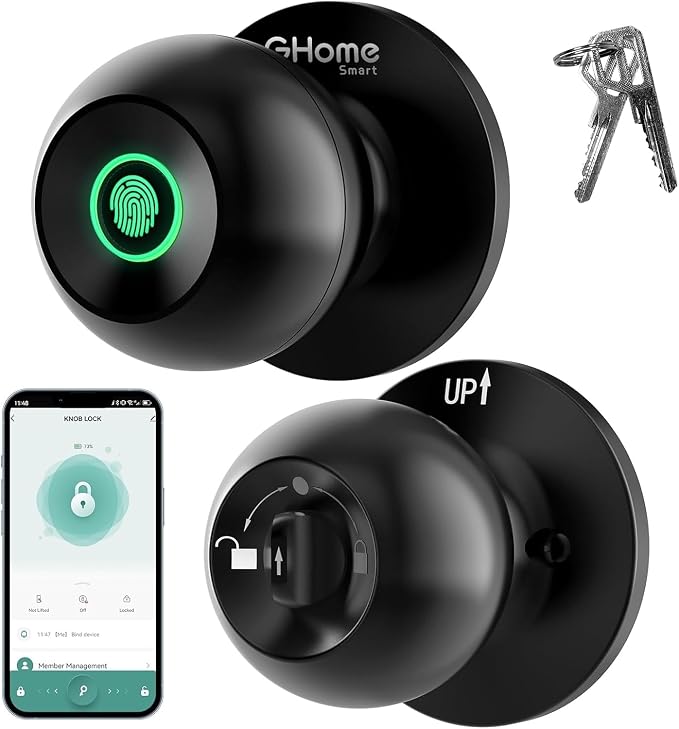 GHome Smart Fingerprint Door Lock, 3 in 1 Smart Fingerprint Door Knob by GhomeSmart