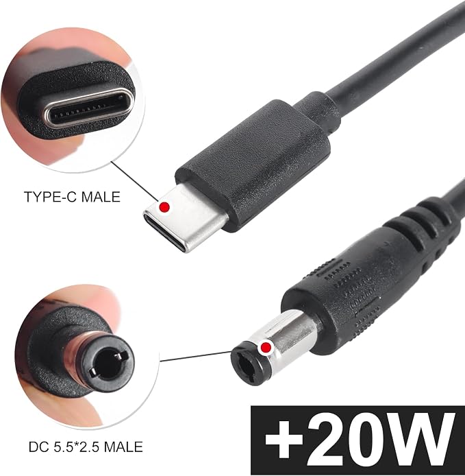 USB C to DC 5.5mm x 2.1mm Power Cable Cord, USB C Input to DC 12V Out Charging - Image 2