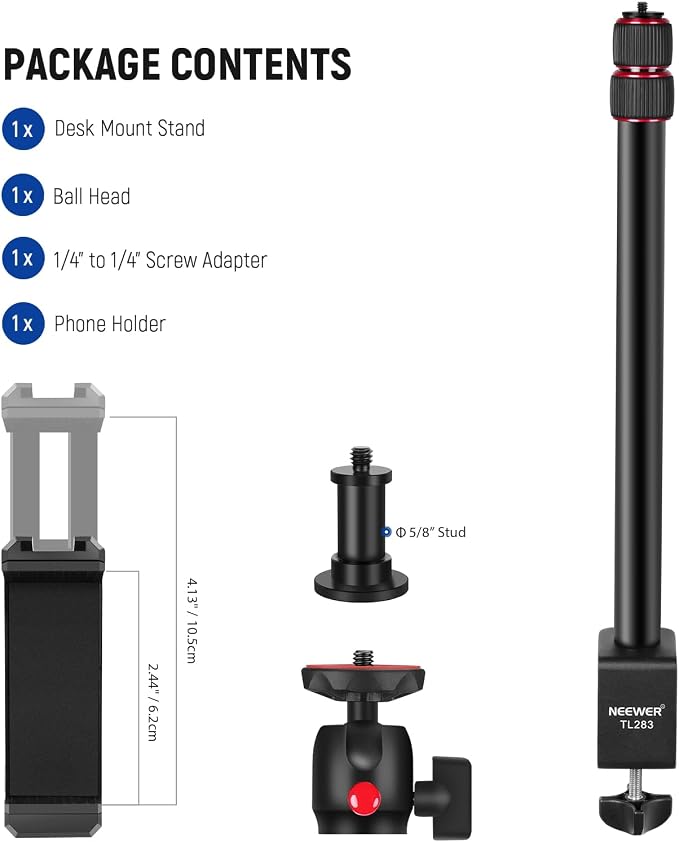 NEEWER Camera Desk Mount with Holder & 360° Ball Head, Desktop Stand 6.6lb/3kg - Image 8